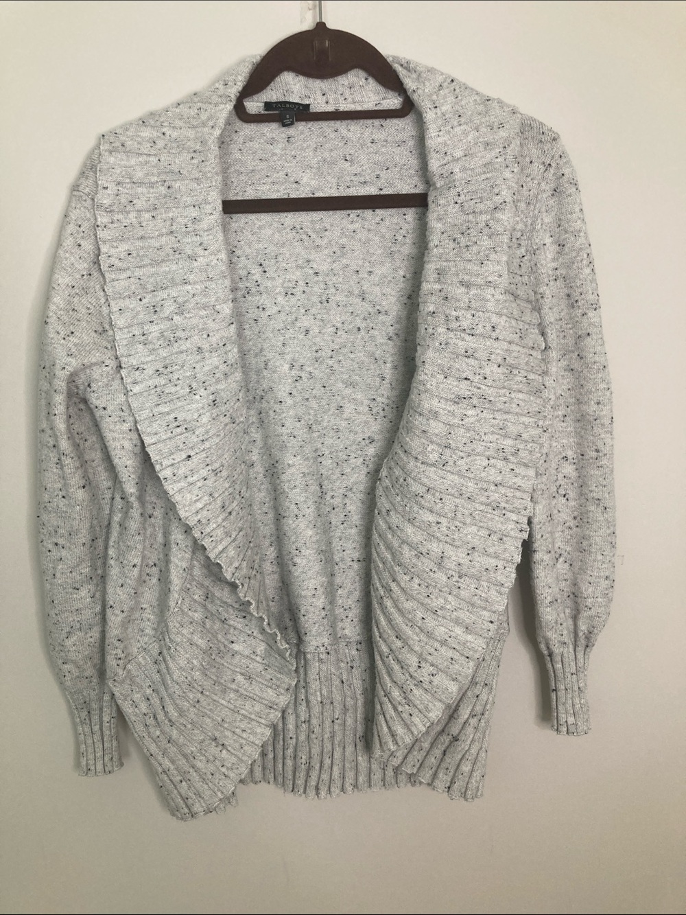 Talbots Gray Speckled Shawl-Collar Open Cardigan
